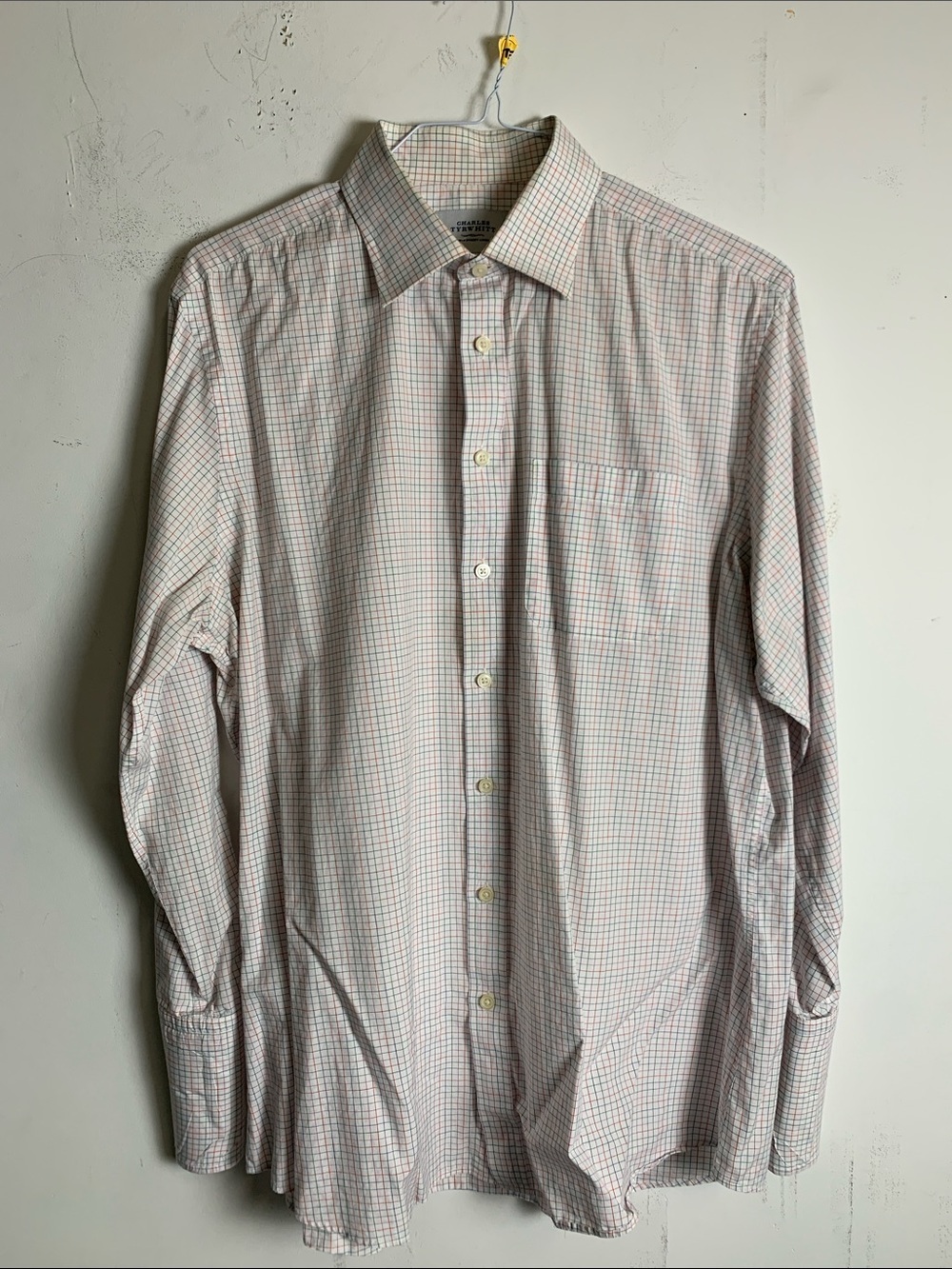 Charles Tyrwhitt Button-Down Shirt in White with Pink and Blue Windowpane